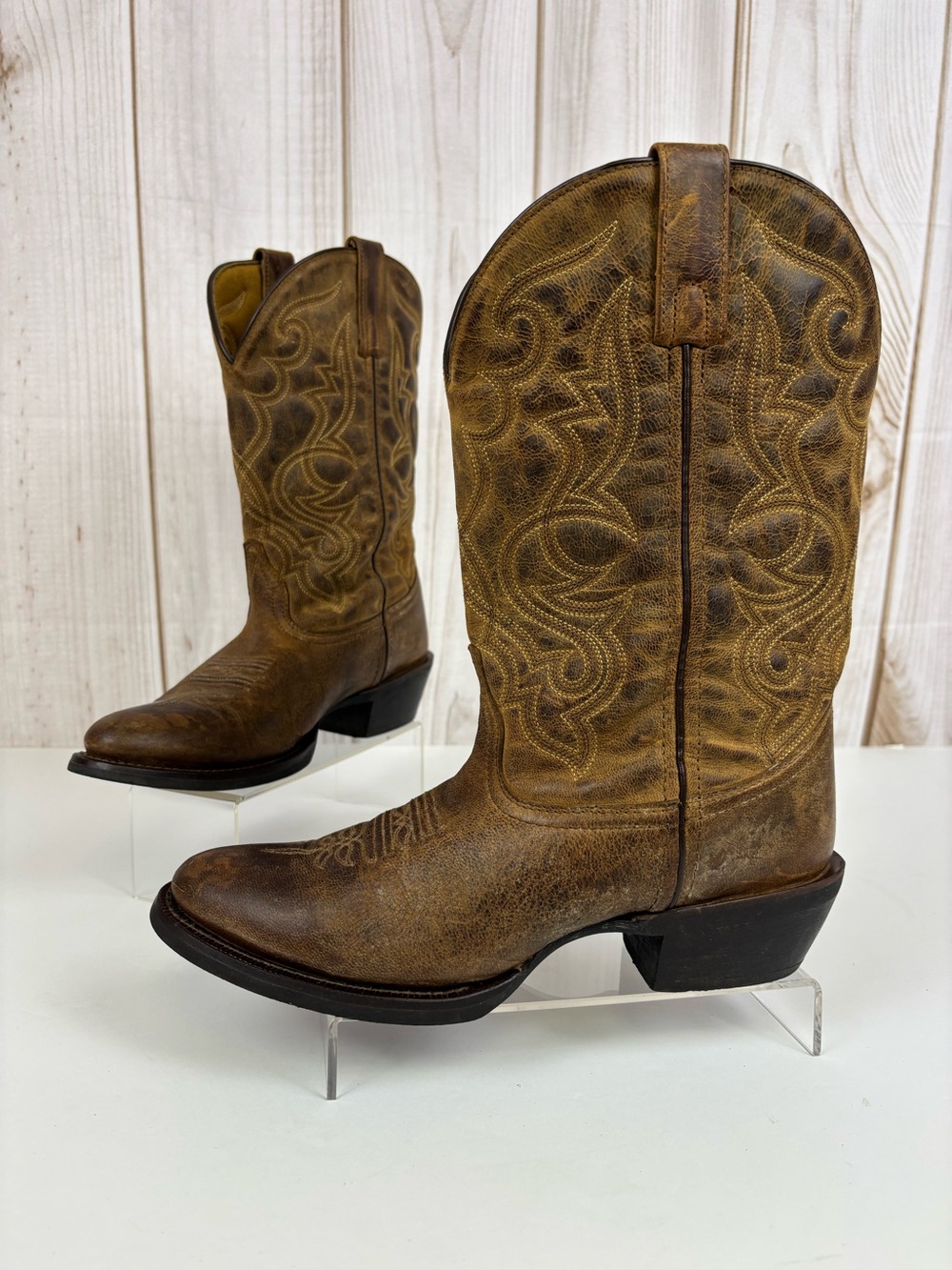 Laredo Maddie Distressed Leather Western Cowboy Boots 51112 Brown Size 8.5W